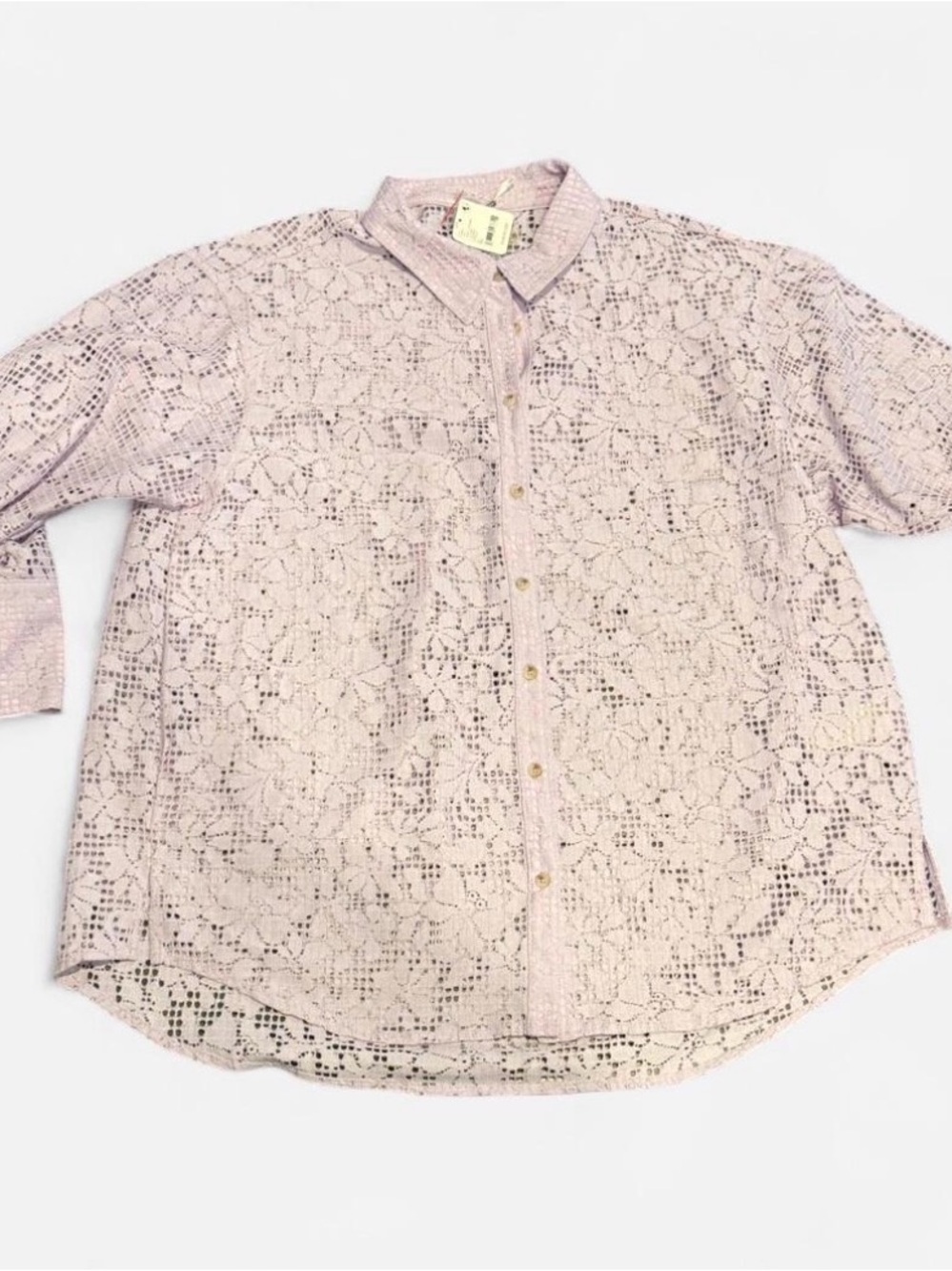 Free People In Your Dreams Lace Button Down Shirt XL NWT Boho Oversized